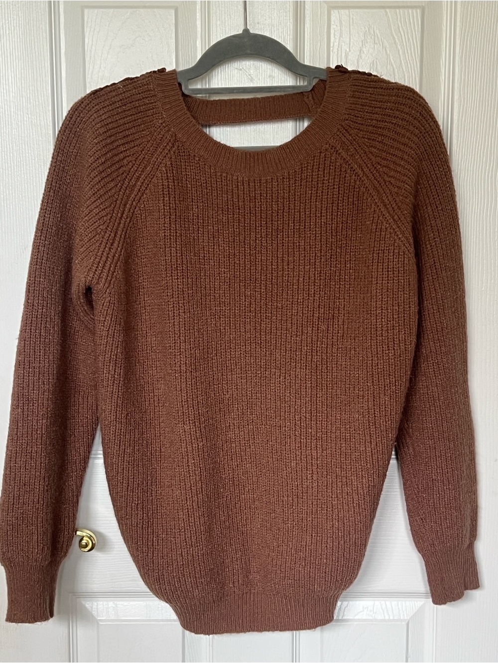 BluIvy Women’s S Brown Long Sleeve crewnwckSweater w Lace Asymmetrical Open Back